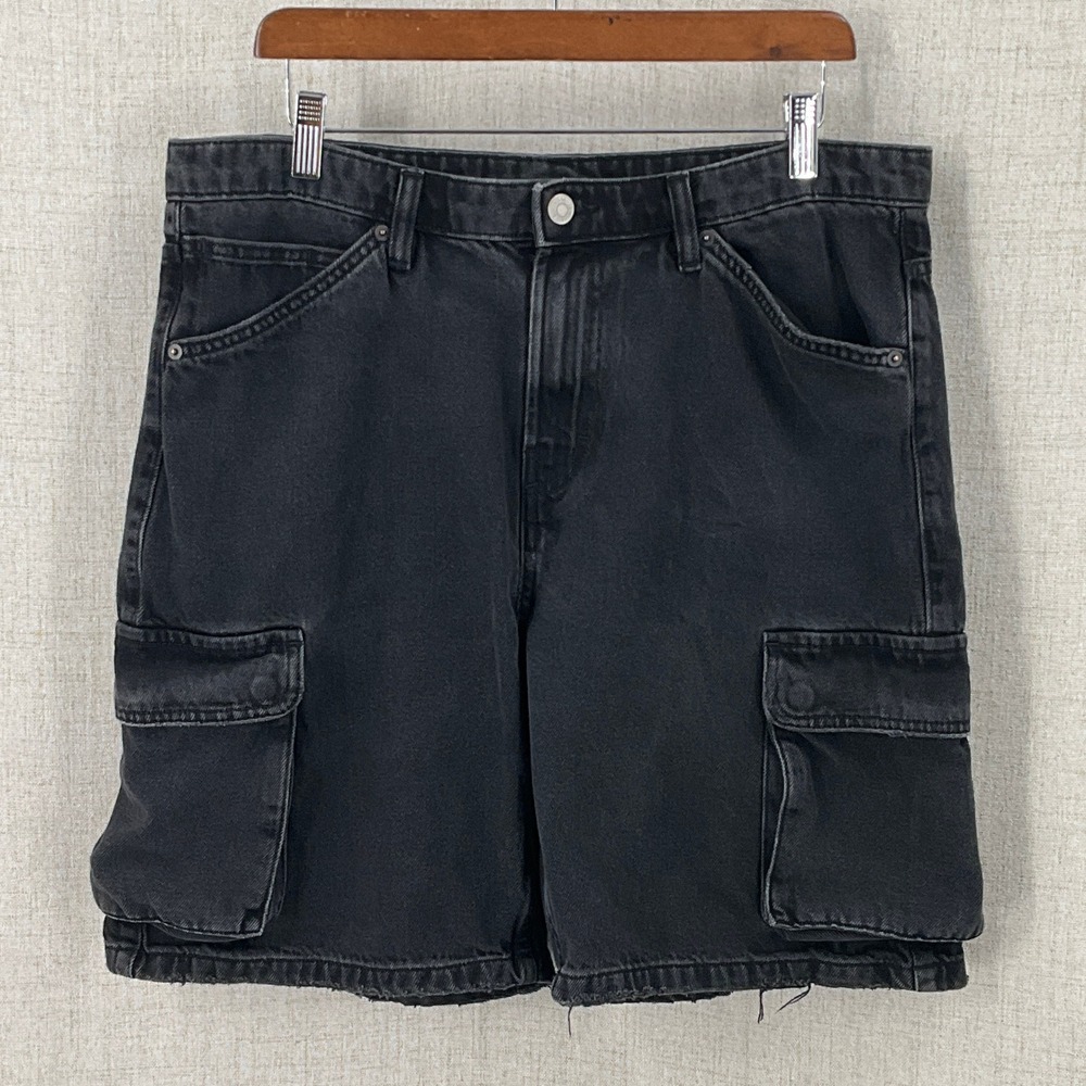 Zara Cargo Denim Shorts Mens 34 Black Utility Relaxed Fit Y2K Streetwear Skater